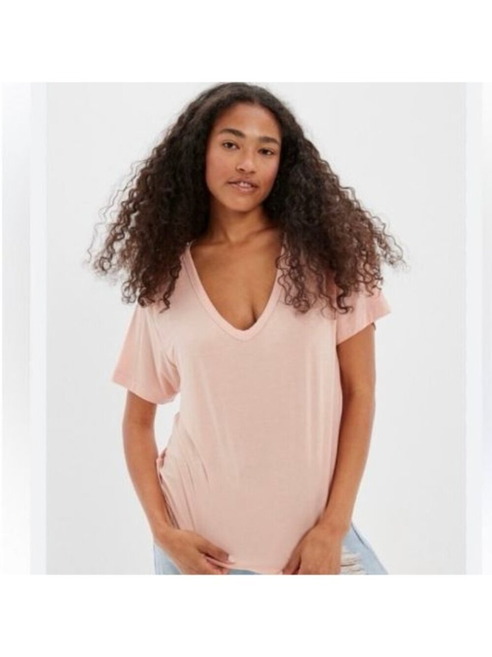 American Eagle Soft & Sexy Pink V Neck Pocket T-Shirt Women’s Size Small